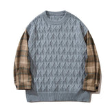 Wiaofellas Pullover Sweater Two-piece Harajuku Ugly Retro Streetwear Patchwork Men New Oversized Hip Hop Punk Knitwear Sweat Winter Clothes