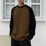 WIAOFELLAS  -  Men's Long-Sleeved Tops Cotton Fleece Fashion Comfortable Versatile Hip-Hop Street American Style Contrasting Color Pullovers