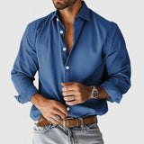 Wiaofellas  -  Classic Style Men Shirts Solid Long Sleeve Turn Down Collar Business Casual Shirt Man Loose Fashion Male Blouse