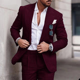 Wiaofellas  -  Linen Suits For Men Beach Wedding Slim Fit Jacket Pants 2 Piece Set Smart Casual Blazer Trouser High Quality Males Clothing