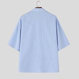 Wiaofellas  -  Men Striped Shirt Lapel Short Sleeve Button Casual Men Clothes Streetwear Summer Loose Fashion Tops For Man Shirts