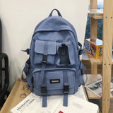 WIAOFELLAS  -  Students Black School Backpack Portable Nylon Cloth Multi Pocket Eco-friendly Unisex Knapsack Lovers' Frog Pendant Rucksack