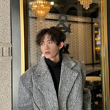 WIAOFELLAS  -  Short Woolen Coat Men's Autumn Winter Shoulder Pad Jacket Thickened Wool Blends Suit Solid Color Long Sleeves Cotton Coats