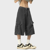 WIAOFELLAS  -  Summer Men's Shorts Casual Solid Color Side Big Pockets Pleated Design  Loose Straight Wide Leg Male Jeans Simple
