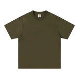 WIAOFELLAS  -  Solid Cotton Men's T-shirts Short-sleeved Round Neck Black Beige T-Shirt Classic Heavyweight Oversized Tees Tops