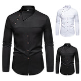 Wiaofellas  -  Men Long Sleeve Shirts Personality Slant Collar Mens Dress Shirt Casual Male Top Clothes Chemise Hemd Homme Shirt S55