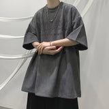 WIAOFELLAS  -  Oversize Alphabet Print T-shirt Men's Spring Summer Heavy Weight Thin Short Sleeve Fashion Hip Hop 5-point Sleeve T Shirts