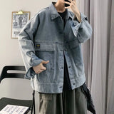 WIAOFELLAS  -  New Style Casual and Lazy Youthful Trend Big Pocket Temperament Denim Jacket Men's Fashionable and Handsome