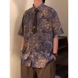 Wiaofellas  -  New Chinese Sle Danon Print ort Sve irt Men's Summer American Retro Loose Purple irt Polyester Fiber Casual Wear