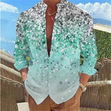 Wiaofellas  -  Casual Loose Fit Floral Butterfly Print Stand Collar Long Sleeve Shirt For Men Daily Wear
