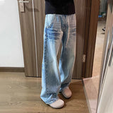 WIAOFELLAS  -  Fashion Summer Men's Gradient Wash High Street Denim Pants Vintage Trendy Casual Wide Leg Loose Straight Jeans Male