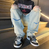 Wiaofellas  -  Hip Hop Street Scraping Ripped Jeans Men's High Street Ins Trendy Straight Leg Loose Harem Hanging Pants