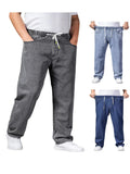WIAOFELLAS  -  Obese Men's Jeans Overiszed Loose Elastic waist Thick Leg Straight Pants Spring Autumn Fat Man Denim Trousers Plus Size 6XL