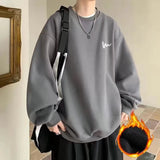 WIAOFELLAS  -  No Hat Hoodies Men Baggy Plus Velvet Thicken Sweatshirts Handsome Warm Print Design Korean Fashion All-match High Street Daily