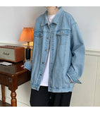 WIAOFELLAS  -  New Blue Denim Jacket Men Vintage Jean Coats Streetwear Fashion Casual Men Jean Jackets Solid Color Turn Down Collar Denim Coats