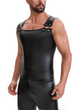Wiaofellas  -  Clubwear Fashion Mens Matte Leather Camisoles Summer Stylish Metal Button-up Straps Tank Tops Sexy Men Stretchy Slim Vest