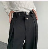WIAOFELLAS  -  Black Suit Pants Men Oversized Fashion Social Mens Dress Pants Korean Loose Straight Wide Leg Pants Mens Office Formal Trousers
