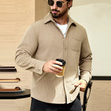 Wiaofellas  -  Spring Men's Leisure Corduroy Oversized Shirts Buttoned Lapel Long Sleeve Solid Color Texture Vintage Casual Streetwear S-3XL