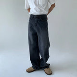 WIAOFELLAS  -  Male Jeans Pants Loose Casual Trendy Straight Wide Leg Denim Trousers Men's Dark Grey Vintage Jeans American Streetwear Clothes