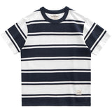 Wiaofellas  -  230g Summer New Japanese Retro Short Sleeve O-neck Striped T-shirt Men's Fashion 100% Cotton Washed Old Loose Couple Casual Tops