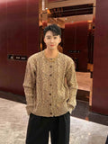 WIAOFELLAS  -  umn and winter knitted sweater men contrasting color old money style knitted cardigan loose retro twist lazy sweater jacket men