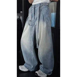 WIAOFELLAS  -  Men's Baggy Wide Legs Jeans Korean Fashion Streetwear Light Blue Patchwork Trend Y2K Loose Pants Washed Male Trousers