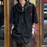 Wiaofellas  -  Korean High-end Design Shirt Chinese Style Retro Neutral Short-sleeved Top Summer Thin Personalized Casual Loose Elegant Shirt