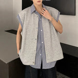 WIAOFELLAS  -  Niche Design Men's Tank Tops Turn-down Collar Single Breasted Plaid Contrast Color Sleeveless Loose Male Vests Chic