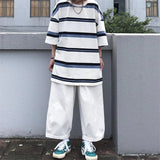 Wiaofellas  -  Vintage Simplicity Striped Tops Tees Summer New Men's Short Sleeve Loose All-match Casual T Shirts Trend Korean Men Clothing