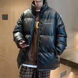 Wiaofellas  -  Thicken Solid Color Mens Parkas Oversized Warm Winter Leather Coats Harajuku Fashion Women Loose Cotton Padded Jackets