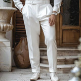 Wiaofellas  -  Business Male Casual Trousers Spring Summer Fashion Pleated Button Straight Suit Pants Men Vintage Solid Color Loose Pants