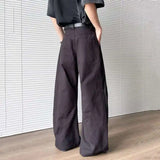 WIAOFELLAS  -  American Style Men's Suit Pants Vertical Rivets Design Solid Color Machete Pants Straight Leg Loose Male Bottom New