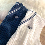 WIAOFELLAS  -  Sweater Vests Men Simple Embroidery Soft Cozy Japanese Style Handsome Sleeveless Knitted Jumper Aesthetic Hombre Streetwear Chic