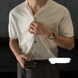 WIAOFELLAS  -  Men's Solid Color Knitted Cardigan Short-Sleeved Shirt American Retro Fashion Trend Street Loose Breathable Niche Men's Tops