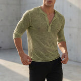 Wiaofellas  -  Men's T Shirt Solid Color V Neck Long Sleeve Loose Casual Men Clothes Streetwear Fashion Leisure Tee Tops For Man