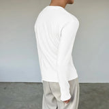 WIAOFELLAS  -  Men T Shirt Solid Color V Neck Long Sleeve Knitted Male Tee Tops Streetwear Fashion Casual Men Clothing Camisetas S-3XL