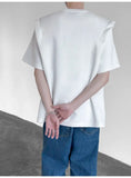 WIAOFELLAS  -  Summer T Shirt Men Fashion Black White Casual Short Sleeved T-shirt Men Streetwear Korean Loose Shoulder Pad T Shirt Mens Top