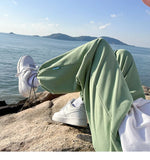 WIAOFELLAS  -  Trendy White Dstring Trousers for Men Casual Loose Fit Low Waist Long Pants Youthful Energy Sle Summer Thin Material