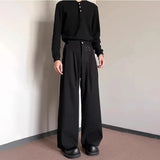 WIAOFELLAS  -  Fashion Men's Solid Color Pleated Loose American Style Pants Trendy New 2025 Summer High-waisted Straight Trousers