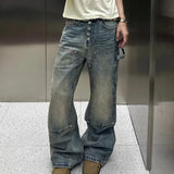 Wiaofellas  -  Harajuku Mens Washed Denim Trousers Streetwear Autumn Daily Casual Slim Straight Jean Pants For Men Fashion Patchwork Jeans