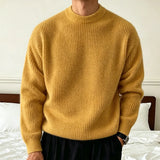 Wiaofellas  -  Man's Lazy Knitwear Sweater Autumn Winter Korean Fashion Ribbed Texture Long Sleeve Loose Crewneck Knitted Pullover Sweaters Man