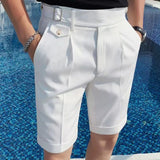 WIAOFELLAS  -  Fashion Summer Men British Style Naples Suit Shorts Smart Casual Paris Waist Buckle Button Knee Length Pants Shorts Streetwear