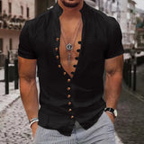 WIAOFELLAS  -  new fashion men's retro button cotton and linen casual short-sleeved shirt