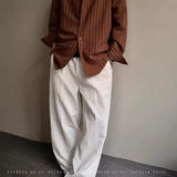 WIAOFELLAS  -  Korean style texture pleated ice silk casual pants for men's summer old money style drooping cleanfit wide-leg trousers