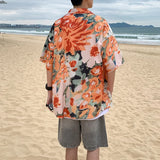 Wiaofellas  -  Summer Men's Hawaiian Shirt Oversized Short Sleeve Tops Clothes Male Korean Fashion Printing Thin Silky Casual Beach Blouser