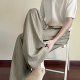WIAOFELLAS  -  Vintage Striped Textured Lace-up Trousers Men Streetwear Fashion Loose Straight Pants Mens Spring Trendy Pleated Draped Bottoms