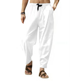 WIAOFELLAS  -  Spring Summer Casual Mens Loose Solid Pants Harajuku Pencil Cotton Linen Pants For Mens Mid Waist Splicing Drawstring Trousers