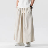 WIAOFELLAS  -  Summer Chinese Style Wide Leg Pants Men Loose Joggers Trousers Male Linen Straight Elastic Waist Hip Hop Full Length Pants