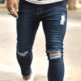 WIAOFELLAS  -  Plus Size S-3XL Men Ripped Jeans Spring Autumn Fashion Casual Washed Slim Skinny Pencil Long Denim Pants Streetwear