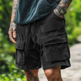 WIAOFELLAS  -  Summer Men Coruroy Sweatpants Casual Shorts Men's Beach Loose Work Pants Trousers Solid Color Label Sportswear Men Shorts